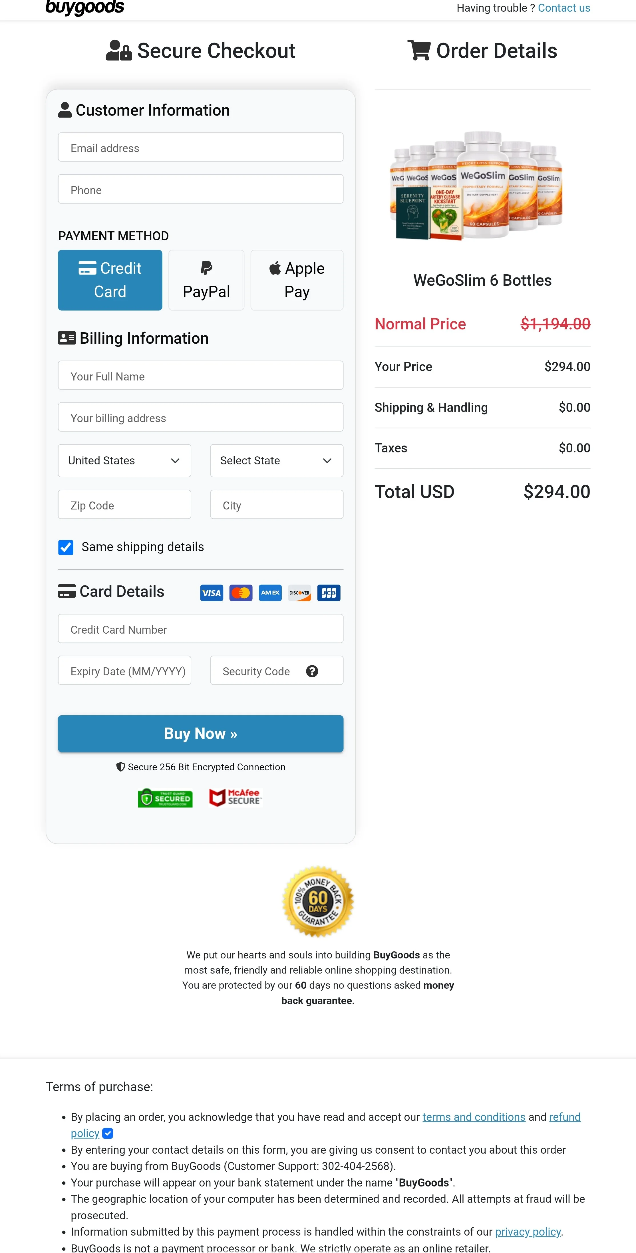 WeGoSlim order form